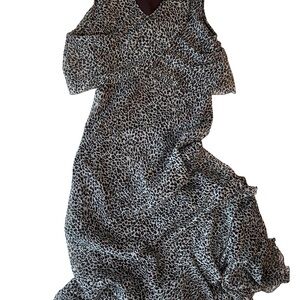Leopard Cheetah Print Slip Maxi Dress Y2K Indie Sleaze Ruffle Hem M
